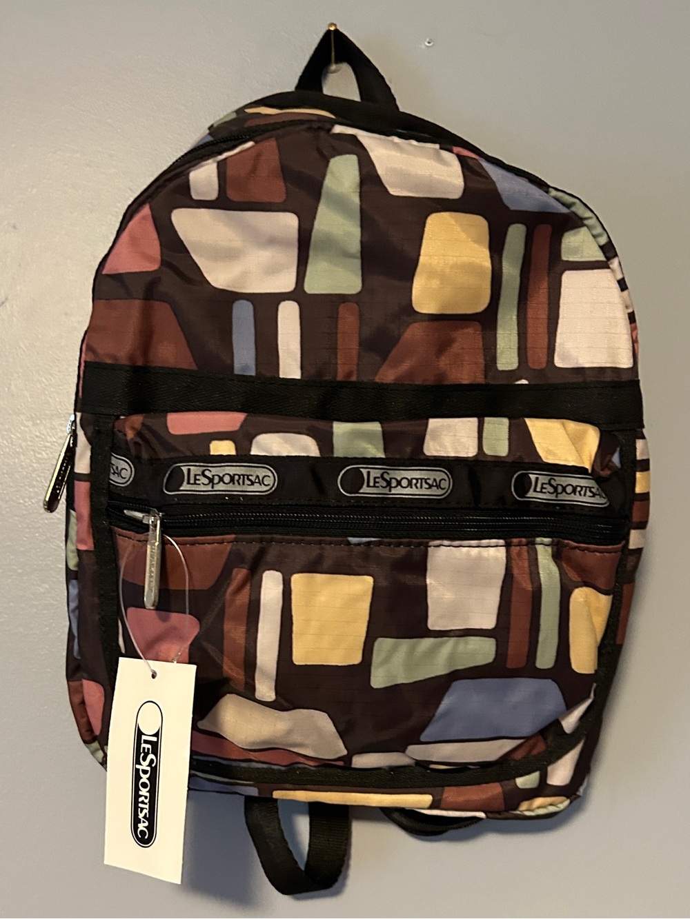 Lesportsac Brown Multicolor Geometric Print Backpack Small Morgan NWT